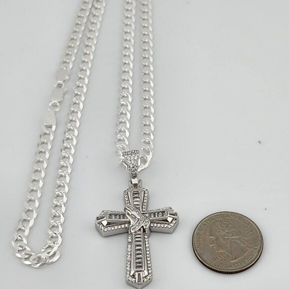 Brand New Sterling Silver 925 Cross with hands Necklace - Picture 8 of 9